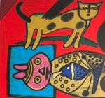 Guillaume Corneille - Chat tigr, Femme et poissons