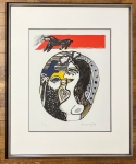 Guillaume Corneille - Lithographie ancienne signe, Dialoque avec l'oiseau, Journal de la Tour,  encadr!