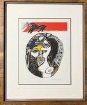 Guillaume Corneille - Antique lithograph signed, Dialoque with the bird, Journal de la Tour, framed!