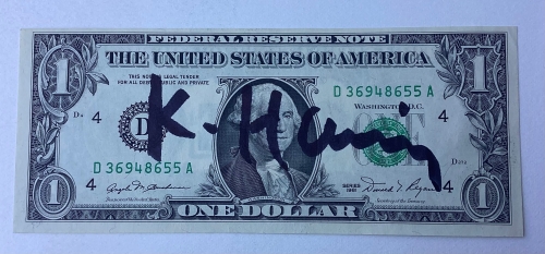 Keith Haring  - billet de banque, sign  la main