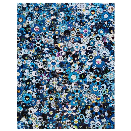 Takashi Murakami - skulls and flowers BLUE