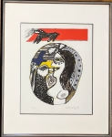 Guillaume Corneille - Antique lithograph signed, Dialoque with the bird, Journal de la Tour, framed!