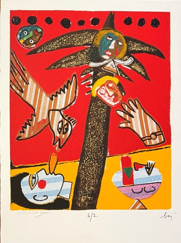 Guillaume Corneille - Silkscreen, mixed media, signed with Enrico Baj (1924-2003)