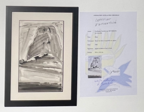 Guillaume Corneille - Antique watercolor from 1965: The Rock of Ibiza Es Vedra