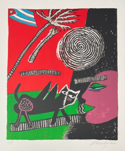 Guillaume Corneille - Litho gesigneerd : Mmoire de cuba et le chat noir
