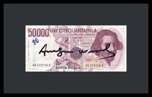 Andy Warhol - Andy Warhol  50.000 lire banknote signed